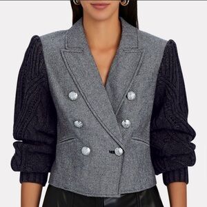 Veronica Beard-NWT Eamon Mixed Media DoubleBreasted Sweater Sleeve Blazer Jacket